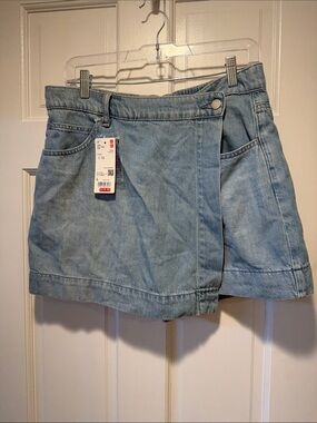 Denim Wrap Skort in Light Blue - Women Shorts